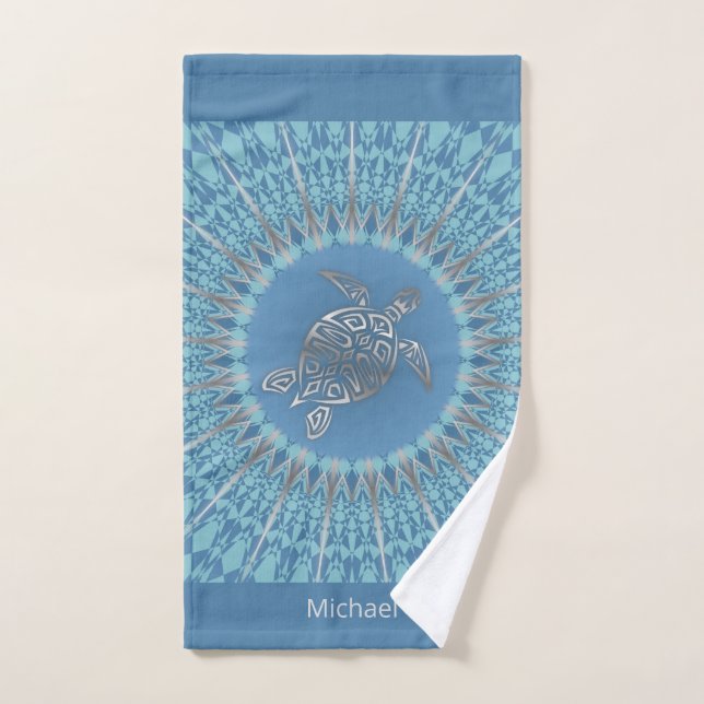 "Resplandor de Tortuga de Plata" | Mandala Tropica (Toalla de mano)