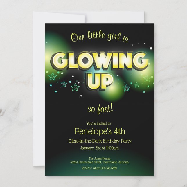 Resplandor en la invitación del niño de cumpleaños (Anverso)