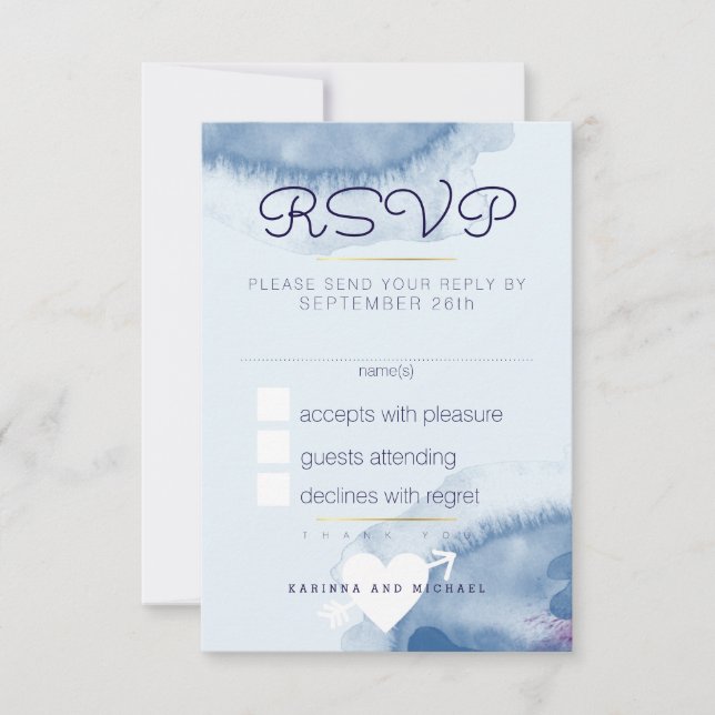 Responder a rsvp . boda de acuarela azul (Anverso)