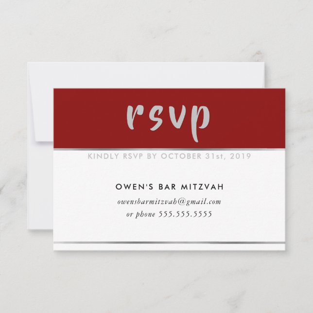 RESPONDER RSVP simple moderno rojo burgundy plata (Anverso)