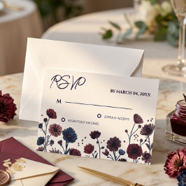 Respuesta a la boda floral azul y borgoña temperam