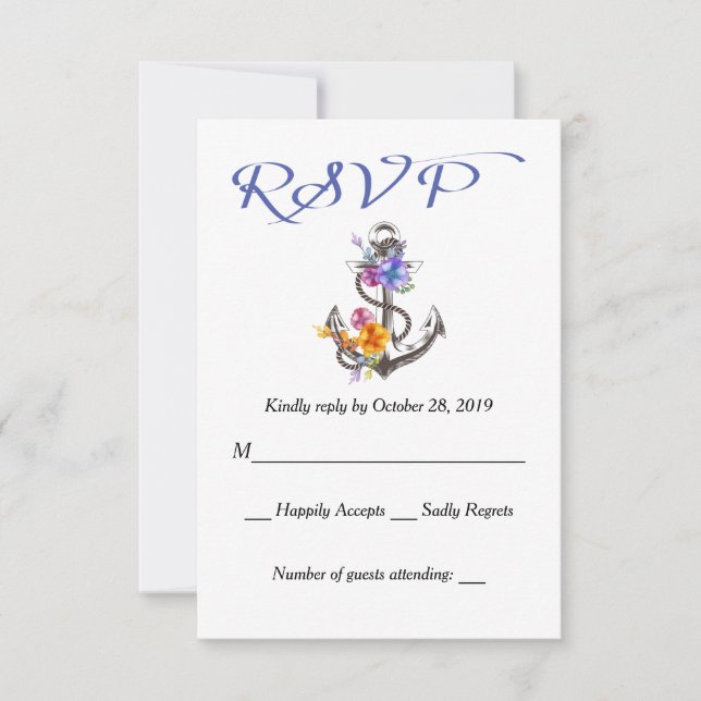 Respuesta azul floral del anclaje del barco RSVP N (Anverso)