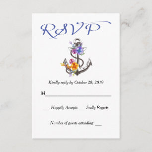 Respuesta Azul Floral Náutica RSVP Anchor de barco