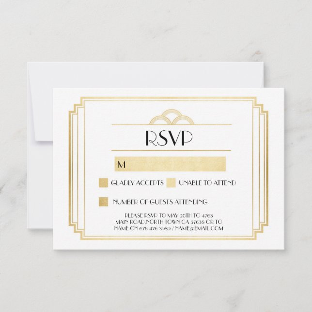 Respuesta blanca dorada de las tarjetas RSVP de Ar (Anverso)