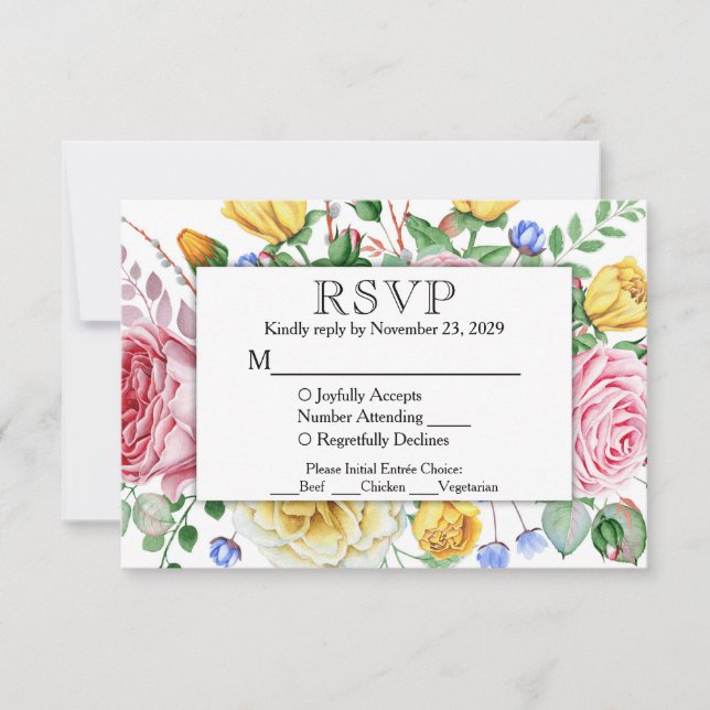 Respuesta Boda de RSVP floral amarilla rosa con co (Anverso)
