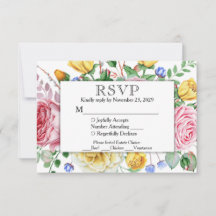 Respuesta Boda de RSVP floral amarilla rosa con co