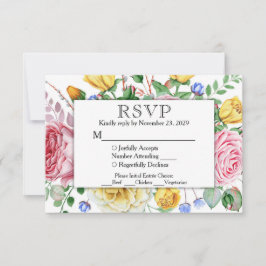 Respuesta Boda de RSVP floral amarilla rosa con co