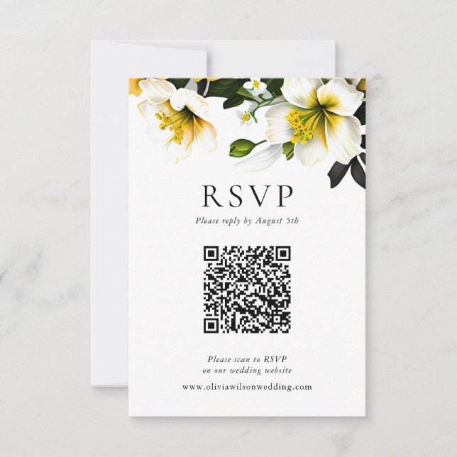 Respuesta Boda floral amarillo elegante Código QR (Anverso)