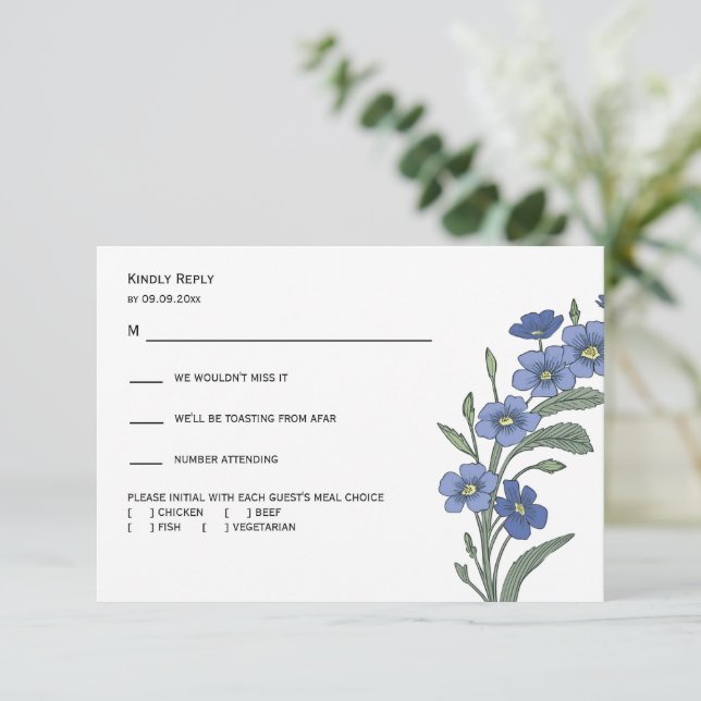 Respuesta Boda moderna de Floral Azul Periwinkle, (Anverso de pie)