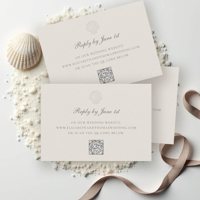 Respuesta Boda QR Ecru de la concha costera náutic (nautical wedding rsvp reply coastal modern classic formal traditional shell ecru elegant)
