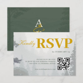 Respuesta de Boda Acuarela Bosque Rústico Verde QR