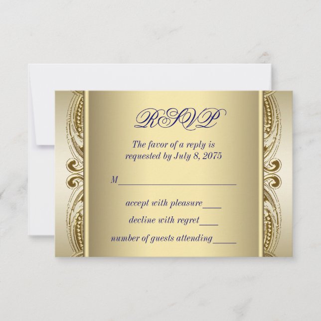 Respuesta de Boda Azul Real y Dorado (Anverso)
