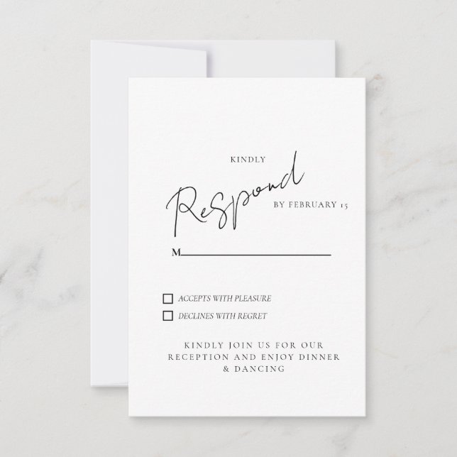 Respuesta de Boda Blanca RSVP Cena y Baile (Anverso)