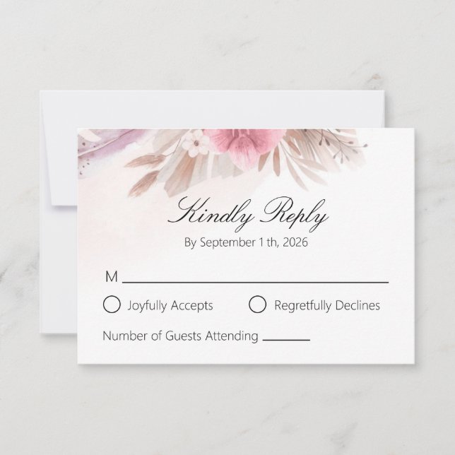 Respuesta de Boda Boho Chic de Rosa Romántica y Ch (Anverso)