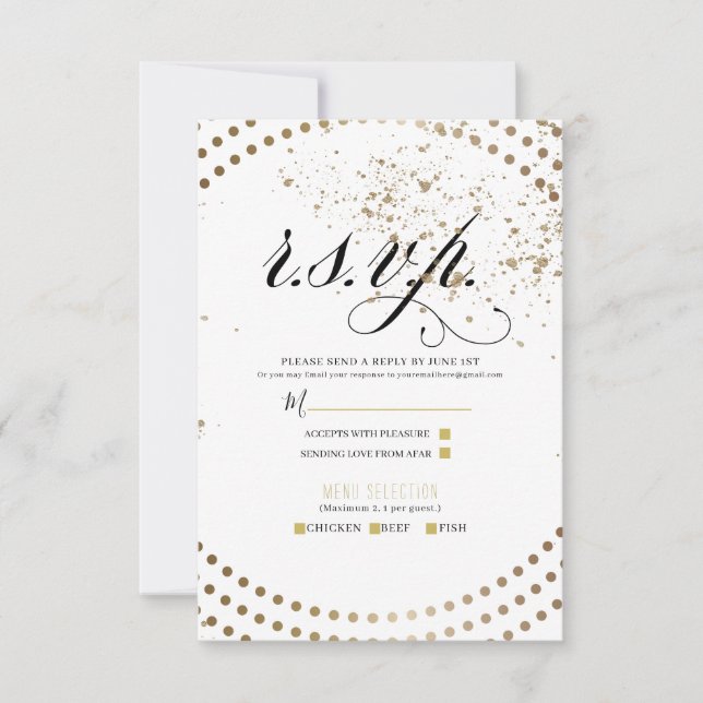 Respuesta de Boda Chic Moderno Bronce Negro RSVP (Anverso)