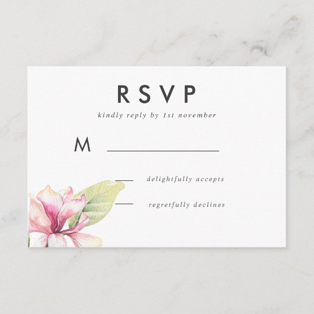 Respuesta de Boda con Acuarela de Magnolia Rosa (Anverso)