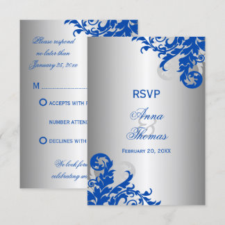 Respuesta de Boda con Floreo Azul Real y Plateado