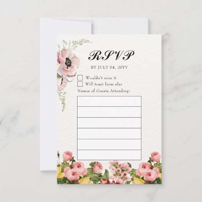 Respuesta de Boda con Patrón Floral Amarillo (Anverso)