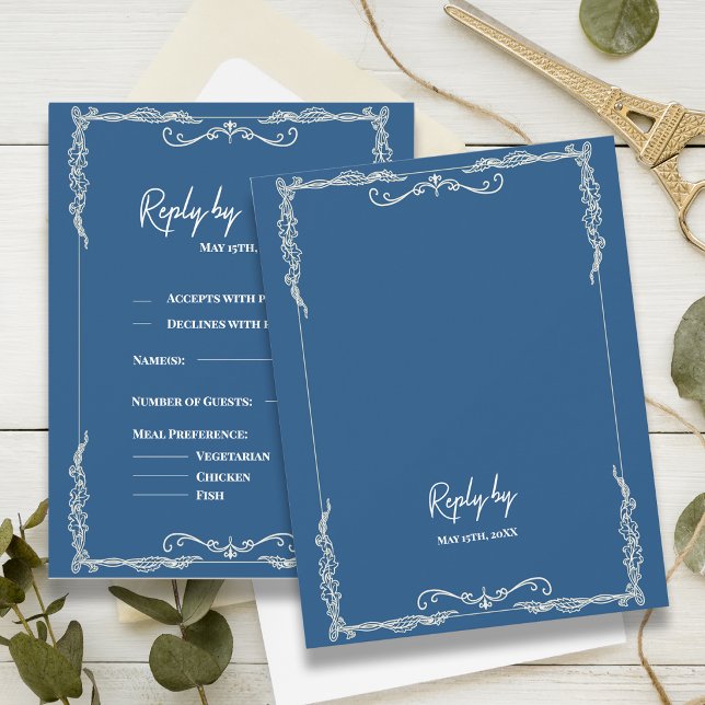 Respuesta de Boda de Corbata Negra Azul Polvorient (Dusty Blue RSVP Card Elegant Wedding Response Card Black Tie Wedding RSVP)