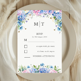 Respuesta de boda de hortensia azul elegante monog