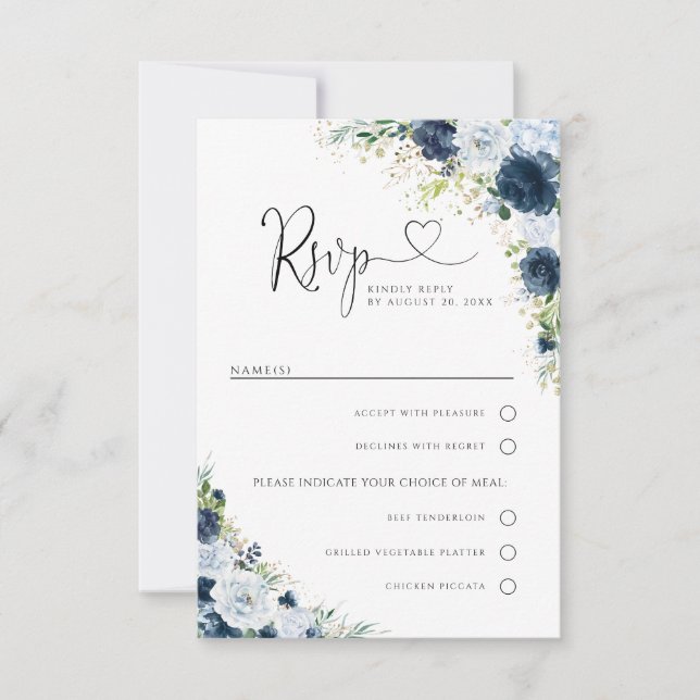 Respuesta de Boda Floral Azul Marítimo con Opción  (Anverso)