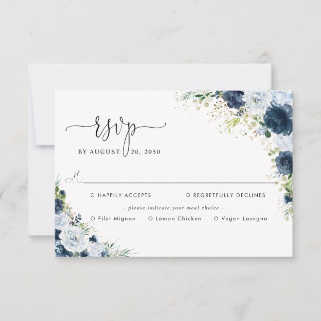Respuesta de Boda Floral Azul Marítimo con Opción  (Anverso)