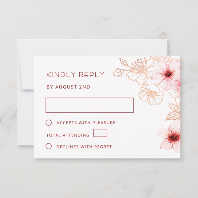 Respuesta de Boda Floral Rosa Dorado (Anverso)