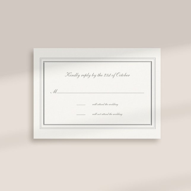 Respuesta de Boda formal de Pearl de marco Grabado (formal traditional elegant calligraphy wedding rsvp card faux embossed frame pearl classic)
