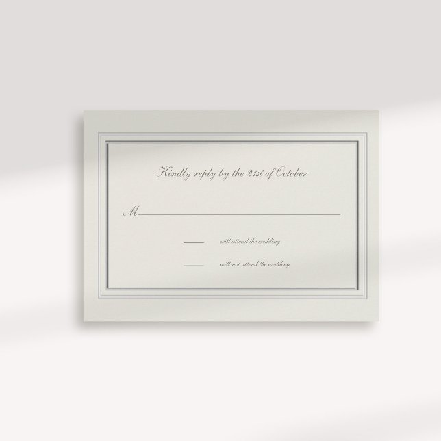 Respuesta de Boda formal del marco Grabado en reli (formal traditional elegant calligraphy wedding rsvp card faux embossed frame ecru classic)