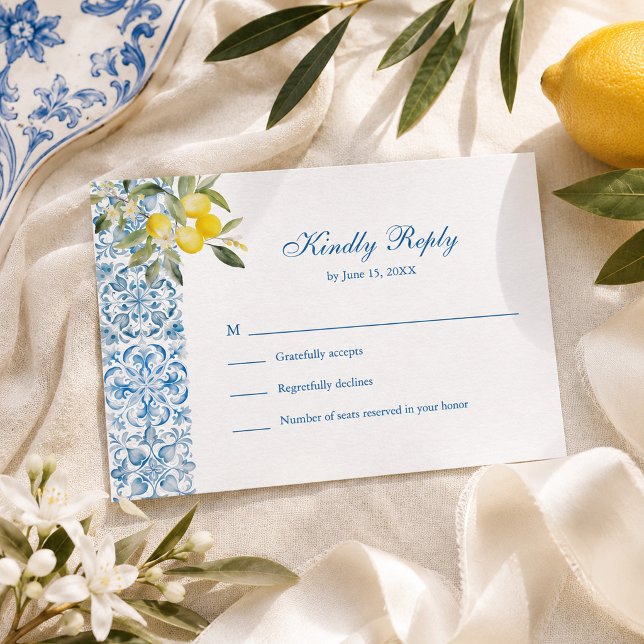 Respuesta de Boda Limón Mediterráneo (Mediterranean Lemon Wedding RSVP Card)