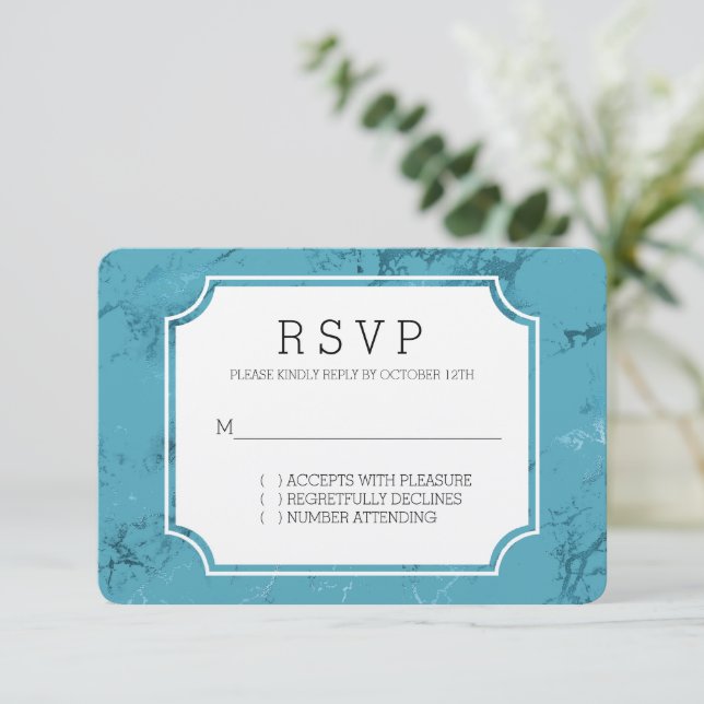 Respuesta de Boda Mármol Azul Aqua (Anverso de pie)
