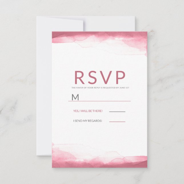 Respuesta de Boda Moderna con Acuarela Rosa Malva  (Anverso)