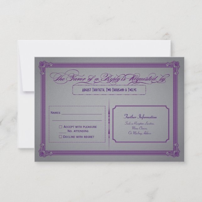 Respuesta de Boda Morado Metálico y Gris (Anverso)