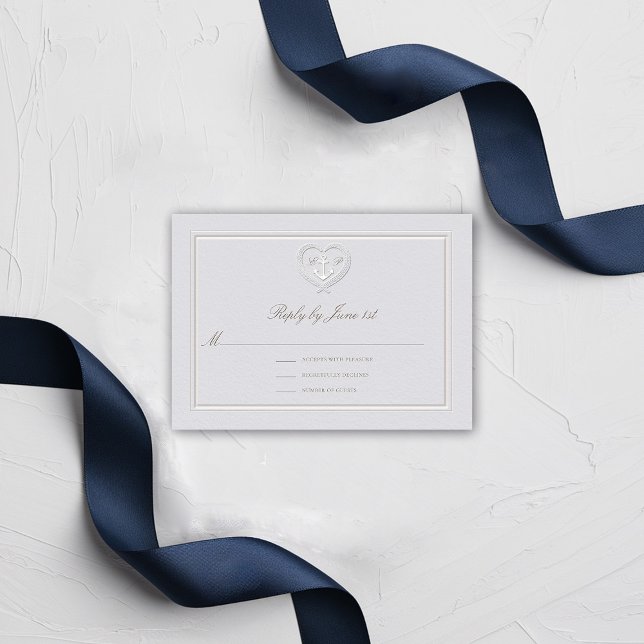 Respuesta de Boda Rope clásico RSVP de Ancla Náuti (nautical wedding RSVP classic formal traditional frame faux embossed anchor crest monograms)
