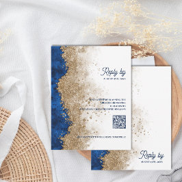 Respuesta de Boda Royal Blue y Oro con Código QR
