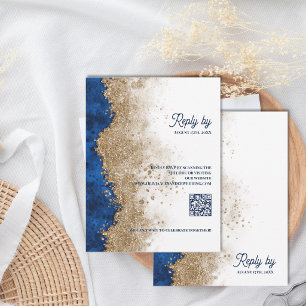 Respuesta de Boda Royal Blue y Oro con Código QR