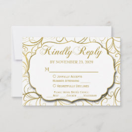 Respuesta de Boda RSVP de White Gold Swirl con com