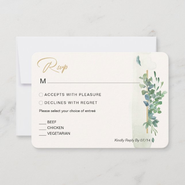 Respuesta de Boda Rústica Chic con Verde Eucalipto (Anverso)