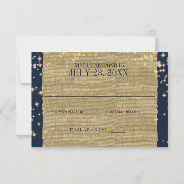 Respuesta de Boda Rústica Navy y Oro Twinkle (Anverso)