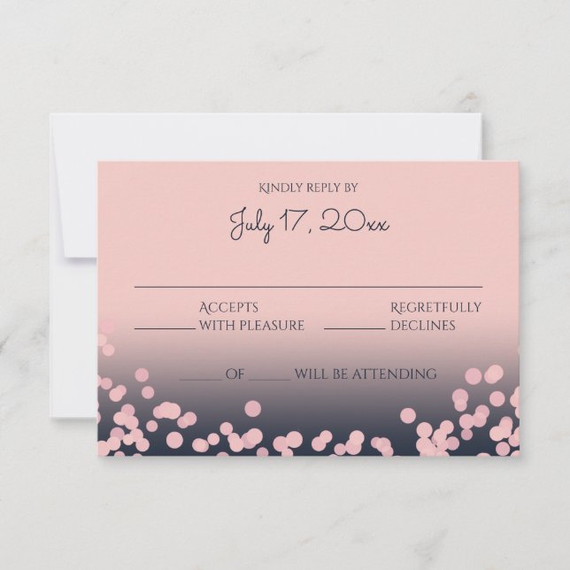 Respuesta de Bodas de Bokeh Azul rosado y naval (Anverso)