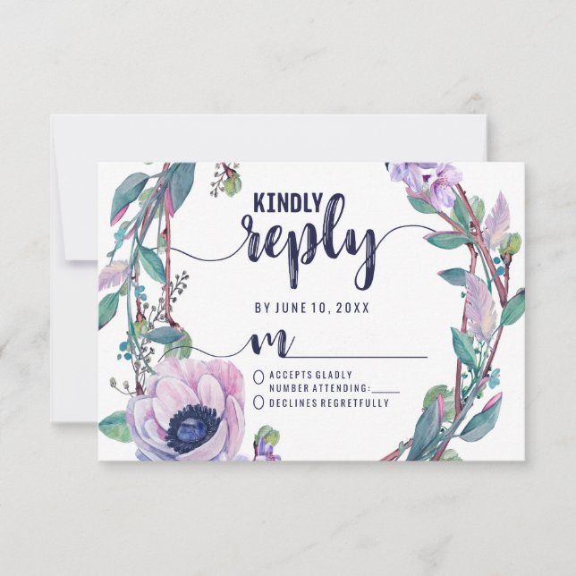 Respuesta de Boho Feather & Floral Wreath Boda RSV (Anverso)