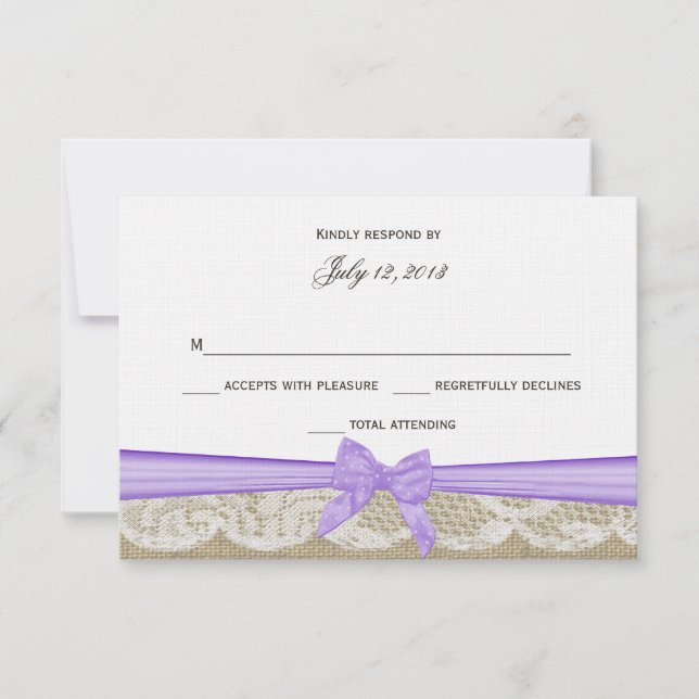 Respuesta de encaje romántico y arco morado (Anverso)
