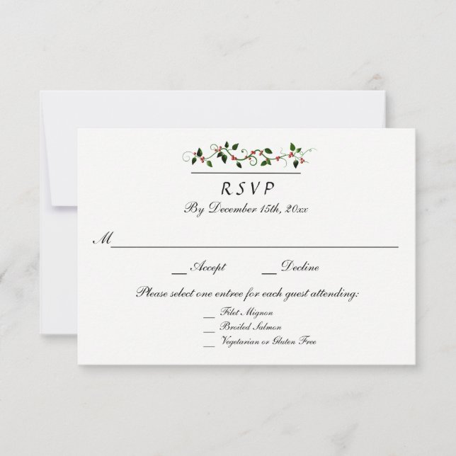 Respuesta de Entree RSVP de Boda de vacaciones de  (Anverso)