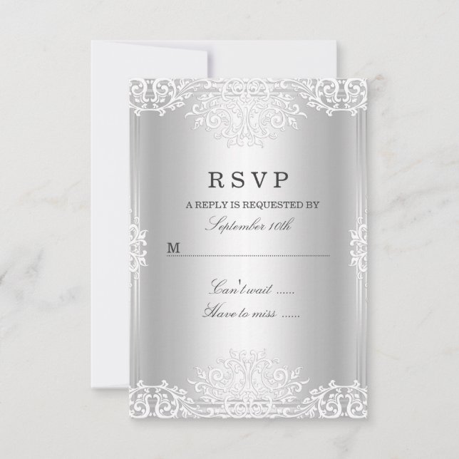 Respuesta de glamour vintage blanco plateado RSVP (Anverso)