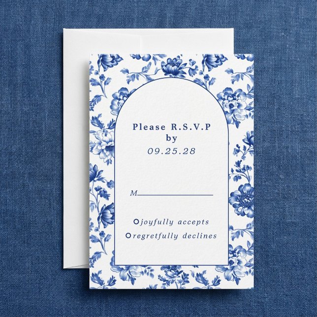 Respuesta de inspiración Delftware con arco floral (Delftware-Inspired Blue Floral arch response rsvp)