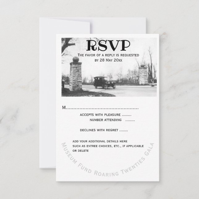 Respuesta de invitado RSVP de Roaring Twentis (Anverso)