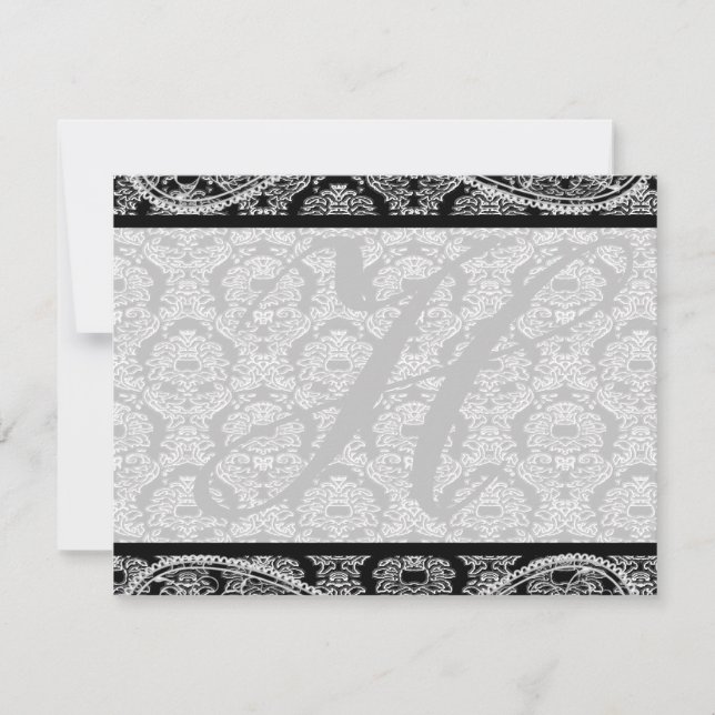 Respuesta de la boda monograma negro Damask RSVP (Anverso)