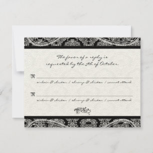 Respuesta de la boda monograma negro Damask RSVP