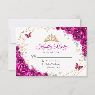 Respuesta de Quinceañera Floral Rosa Fucsia Dorado