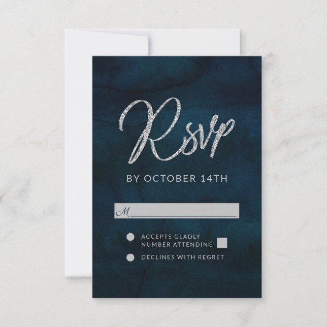 Respuesta de RSVP a la boda azul oscuro de la mari (Anverso)